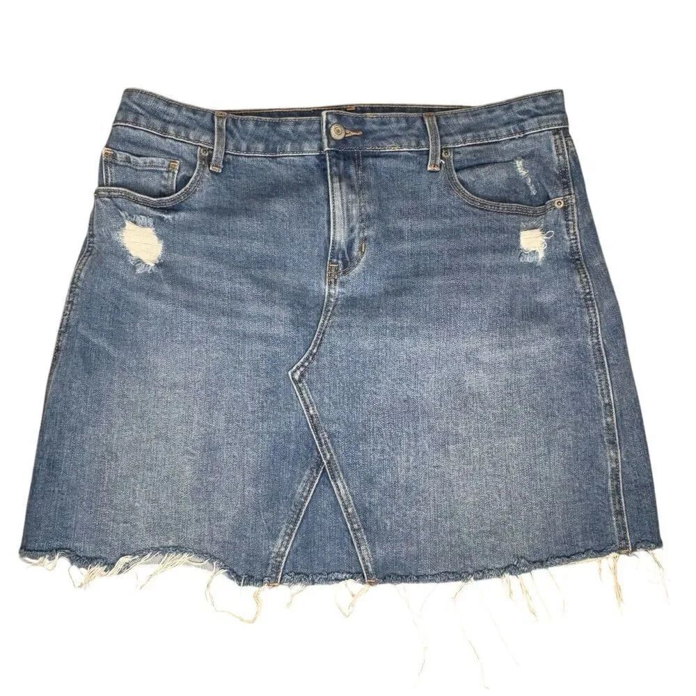 Old Navy Womens sz 14 Skirt Blue Denim Medium Wash Faded Distressed Short Mini